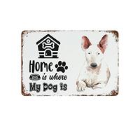 Vintage Style Bull Terrier Dog Sign "Where There's a Dog, There's a Home" Metal Tin Sign Dog Lover Quote Wall Art Artwork Home Decor for Living Room Bedroom Bathroom8x12Inch