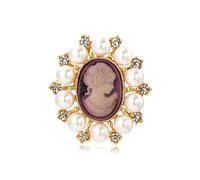 Vintage Style Cameo Victorian Lady Maiden Crystal Rhinestone Pin Brooch, Metal, pearl