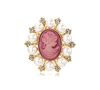 Vintage Style Cameo Victorian Lady Maiden Crystal Rhinestone Pin Brooch, Metal, pearl