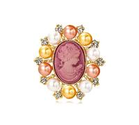 Vintage Style Cameo Victorian Lady Maiden Crystal Rhinestone Pin Brooch, Metal, pearl