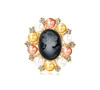 Vintage Style Cameo Victorian Lady Maiden Crystal Rhinestone Pin Brooch, Metal, pearl