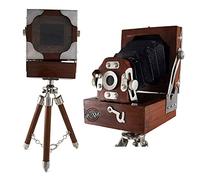 Vintage Style Camera, Wooden Tripod Stand, Retro Old Film Photography Model Replica, Table & Desk Collectible Decor, Unique Gifts for Collectors