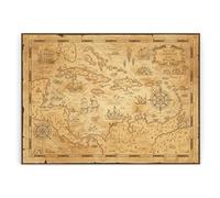 Vintage Style Caribbean Map Large Rectangular Glass Worktop Protector - Souvenir Gift - Smooth Board Kitchen Chopping/Cutting Board Worktop Saver with Non-Slip Feet 39cm x 28.5cm (15" x 11")