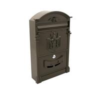 Vintage-Style Cast Metal Mailbox with Royal Crest, Large Wall-Mount Letter Box with Lock, 46.5 x 30 x 10 cm, Khaki