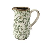 Vintage Style Ceramic Flower Vase Distressed Effect Crackle Glaze Green Botanical Floral Print Ceramic Vase Pitcher Jug Spring Summer Home Gift Decoration (DZ85)