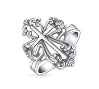 Vintage Style Christian Religious Fleur De Lis Cross Ring For Women For Men Oxidized .925 Sterling Silver