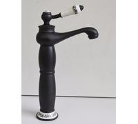 Vintage Style Chrome Steel with Porcelain Bath Basin Sink Mono Bloc Mixer Tap (Black Tap)