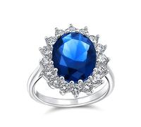 Vintage Style Cocktail Statement Royal Blue Cubic Zirconia Simulated Sapphire AAA CZ Crown Halo Oval Engagement Ring For Women .925 Sterling Silver