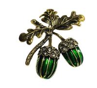 Vintage Style Crystal & Green Enamel Acorn Oak Leaf Brooch Shawl Pin Jewellery Enamel Pin