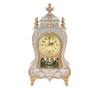 Vintage Style Desk Clock, Decorative Mantel Clock, Antique Fireplace Mantle Clock with 12 Songs for Reporting Time Battery Operated Desk Clock for Home Hotel Study Room, Office Decorative(White)