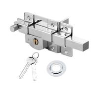 Vintage Style Door Bolt, Heavy Duty Iron Mechanical Latch Lock with 2 Copper Keys, Anti-Theft Security for Garden Fence Gate Wooden Metal Doors, Silver Finish, for Easy(Left)