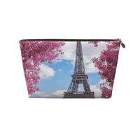 Vintage Style Eiffel Tower Paris Leather Cosmetic Bag - Large Capacity Portable Travelling Toiletry Bag, Suitable for Daily and Travelling Use
