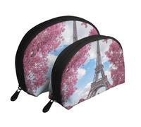 Vintage Style Eiffel Tower Paris Portable Shell Cosmetic Bag Set - Travel Makeup Organiser with Zipper & Inner Compartments