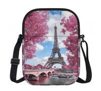 Vintage Style Eiffel Tower Paris Printed Zipper Crossbody Bag - Small Shoulder Bag with Adjustable Strap - Portable Travel Work Gift Bag for Women Men