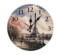 Vintage Style Eiffel Tower Paris Round Clocks Decorative Wall Clock Modern Clocks For Bedroom Office Kitchen 25Cm