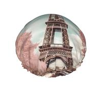 Vintage Style Eiffel Tower Paris Shower Caps for Women Reusable Waterproof Shower Bonnet Large Elastic Bath Caps Double Layers Bathing Hair Caps Designed for all Hair Lengths with PEVA Lining