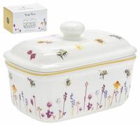 The Leonardo Collection Jennifer Rose Gallery Busy Bees Butter Dish with Lid | Decorative Ceramic Butter Keeper for Kitchen Use | Charming Bee-Themed Dish for Dining Table Or Gift Giving