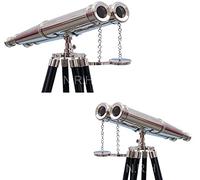 Vintage Style Floor Standing Chrome Binoculars 18 Inches With Black Wooden Tripod Stand Gift Item
