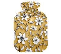 Vintage Style Flower Seamless Pattern Water Bottle for hot Water with Soft Cover, 1L hot compresses for The Body for Hot and Cold Therapies, Sore Muscle, bolsas de agua Caliente para Dolores