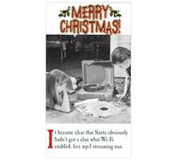 Vintage Style Funny Christmas Card for Music Tec Fans - Santa Hasn't Got A Clue - Record Player & Vinyl Records