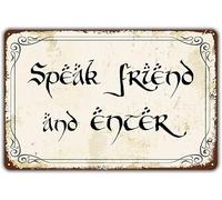 Vintage Style Funny Tin Sign, Speak Friend and Enter, Door Sign Gift for LOTR Fans, Metal Sign 8x12 Inch