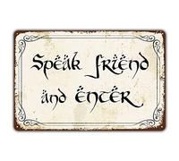 Vintage Style Funny Tin Sign, Speak Friend and Enter, Door Sign Gift for LOTR Fans, Metal Signage, 12x16 Inch