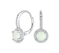 Vintage Style Gemstone Cubic Zirconia Halo CZ Round Solitaire Teardrop Princess Cut Created Opal Drop Earrings For Women Lever Back .925 Sterling Silver October Birthstone