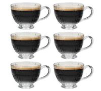 Vintage Style Glass Mugs Embossed Footed Bevelled Finish Glass Cups (6) | Hand Wash, Embossed, Bevelled, Tea, Coffee, Hot Chocolate