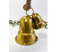 Vintage Style Gold Christmas Bells, 15cm Height, Jute Rope Hanging Decorations
