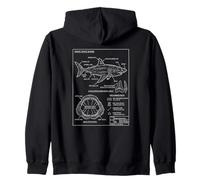 Vintage Style Great-White Shark Blueprint Zip Hoodie