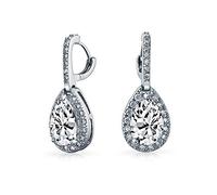 Vintage Style Halo Clear Cubic Zirconia AAA CZ Fashion Formal Dangle Drop Teardrop Earrings For Women Prom Bridesmaid Wedding Silver Plated