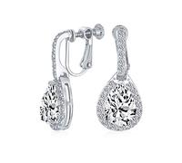 Vintage Style Halo Clear Cubic Zirconia AAA CZ Fashion Formal Dangle Drop Teardrop Screw Back Clip On Earrings For Women Prom Bridesmaid Wedding Silver Plated