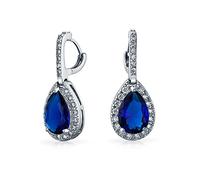 Vintage Style Halo Simulated Blue Sapphire Cubic Zirconia AAA CZ Fashion Dangle Drop Teardrop Earrings For Women Prom Bridesmaid Wedding Silver Plated