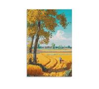 Vintage Style Harvest Landscape Canvas Wall Art, Farmer in Golden Wheat Field Painting, Modern Home Decor for Living Room Bedroom Office, Yellow And Blue Rural Scenery Print UnFrame-16x24inch(40x60cm)