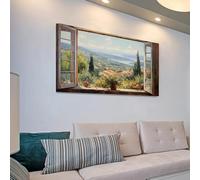 Vintage-Style Landscape Prints On Canvas Painting Art Forest Tree Scenic View With Window Illusion Office Home Decoration(40X80cm/internal frame)
