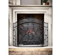 Vintage Style Leaf Vine Black Three Fold Fireplace Guard Fire Screen Guard H60cm x W100cm Dibor Black One Size