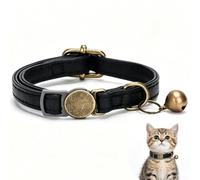 vintage style leather breakaway cat collar, cat collar with bell, personalized id buckle, personalized leather cat collar, breakaway withbell and engraved buckle (black)