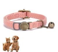 Vintage Style Leather Breakaway Cat Collar, Personalized Leather Cat Collar Breakaway with Bell for Cats and Small Pets, Adjustable Customized Collar (Pink)