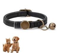 Vintage Style Leather Breakaway Cat Collar, Personalized Leather Cat Collar Breakaway with Bell for Cats and Small Pets, Adjustable Customized Collar (Black)