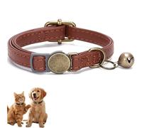 Vintage Style Leather Breakaway Cat Collar, Personalized Leather Cat Collar Breakaway with Bell for Cats and Small Pets, Adjustable Customized Collar (Brown)