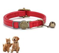 Vintage Style Leather Breakaway Cat Collar, Personalized Leather Cat Collar Breakaway with Bell for Cats and Small Pets, Adjustable Customized Collar (Red)