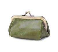 Vintage style leather women's mouth gold bag: stylish portable simple purse, high-end mini decorative bag, green, Retro Style