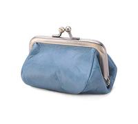 Vintage style leather women's mouth gold bag: stylish portable simple purse, high-end mini decorative bag, Light blue, Retro Style