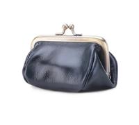 Vintage style leather women's mouth gold bag: stylish portable simple purse, high-end mini decorative bag, dark blue, Retro Style