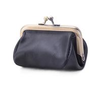 Vintage style leather women's mouth gold bag: stylish portable simple purse, high-end mini decorative bag, black, Retro Style