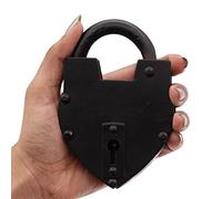 Vintage Style Lock/Antique Reproduction Heart Padlock with Two Skelton Keys/Black Powder Coted Hand Forged Padlock for Old Trunk, Wine Rack, Shade, Barn, Gate