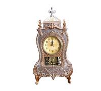 Vintage Style Mantel Table Clock with 12 Melodies, Antique Decorative Timepiece for Home, Living Room, Bedroom, or Café, Battery Operated, 33x16.6x8.6 cm, White/Brown(Brown)
