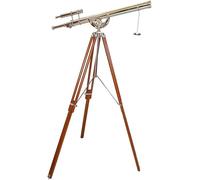 Vintage Style Marine Design Double Barrel Chrome/Nickel Telescope & Brown Antique Brass Floor Standing Tripod Telescope