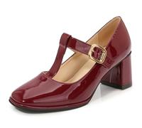 Vintage Style Mary Jane Square Toe Pumps 6cm Block Heel with Cross Strap & Buckle PU Upper Slip-Resistant Sole Full Sizes 35-46,Burgundy,8.0 UK