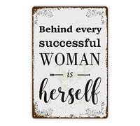 Vintage Style Metal Sign, Inspirational Quotes Behind Every Successful Woman is Herself, Motivational Girl Power Wall Decor, 8x12 Inches
